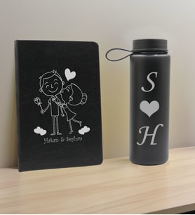 BK Gift Sevgiliye Özel İsimli Siyah Defter ve Cam Matara Hediye Seti-4, Sevgiliye Hediye, Sevgililer Günü, Yeni İş Hediyesi