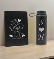 BK Gift Sevgiliye Özel İsimli Siyah Defter ve Cam Matara Hediye Seti-4, Sevgiliye Hediye, Sevgililer Günü, Yeni İş Hediyesi