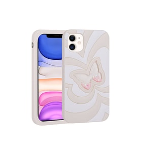 Apple iPhone 11 Uyumlu Kılıf Sıvılı Simli Kelebekli Tasarım Zore Vodena Kapak (Beyaz)