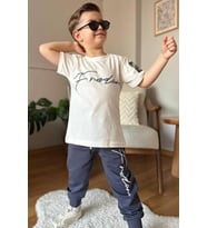 Erkek Çocuk Önü Fredoom Yazı Baskı Arkası Kartal Figürlü T-Shirt Siyah Eşofman T