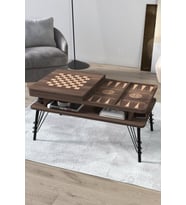 Açılabilir Ceviz Mdf Tavla Ve Satranç Orta Sehpası