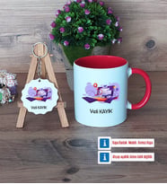 Bilgisayar Mühendisi Kupa Bardak Kırmızı ve Ahşap Anahtarlık Hediye (Model 1)