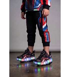 Elit Erkek Çocuk RGB LED Işıklı Çıkarılabilir Tekerlekli PATEN Ayakkabı Siyah - Gri