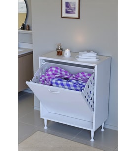 Eliusta Sare 55 cm Beyaz Sepetli Banyo Dolabı,Mutfak Dolabı 55x75x32,5 cm Oyuncak Sepeti Çok Amaçlı Dolap