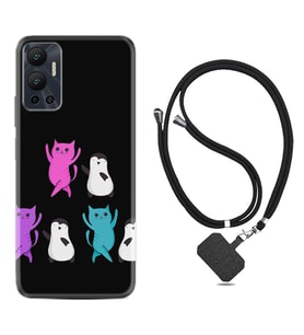 Infınix Hot 12 Kılıf Resimli Boyun Askılı İpli Desenli Silikon Series Cat Dance 1824