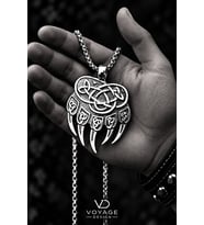Paslanmaz Çelik Viking Kelt Düğümü Desenli Ayı Pençesi Erkek Kolye