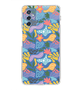 Samsung Galaxy M52 ile Uyumlu 1mm Kapak Memphis Desen Tasarımlı Şeffaf Silikon Kılıf