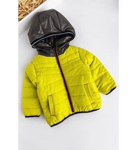 Kapüşonlu İçi Peluş Astarlı Erkek Çocuk Mont (Yeşil)