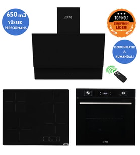 AFM Tech Rovigo Vitroseramik Elektrikli Turbolu Siyah  Ankastre Set ( V6-04 + FM7700 +FM3400 )
