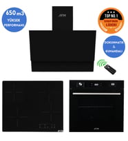 AFM Tech Rovigo Vitroseramik Elektrikli Turbolu Siyah  Ankastre Set ( V6-04 + FM7700 +FM3400 )