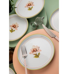 Şık 6 Kişilik 19 cm Çiçek Desenli Pasta Takımı Seti