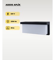 30W Assos Aplik 3200K Sarı Işık - IP44 (Siyah)