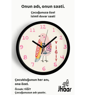 İsme Özel Sevimli Kuş Çocuk Odası Duvar Saati Orta Boy 30 cm Siyah Camlı Sessiz