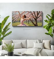 Yatay Panoramik Kanvas Tablo Balerin Çiçek Açan Ağaç Sanat Tablosu Ev Ofis Duvar Dekoru
