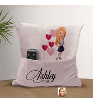 BK Gift Kişiye Özel Anne Karikatür Tasarımlı Organizer Kumanda ve Atıştırmalık Cepli Pembe Kırlent Yastık-1 Arkadaşa Hediye, Cepli Yastık