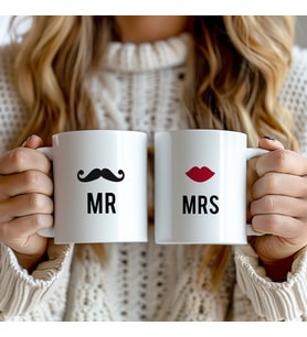 Sevgililere Özel Hediyelik 2'li MR MRS Yazılı 330ml Baskılı Beyaz Seramik Kupa Bardak