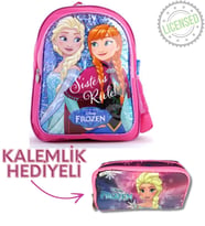 Frozen Lisanslı Okul Çantası – Kalemlik HEDİYELİ  Elsa & Anna Desenli Kız Çocuk Sırt Çantası (Pembe - Beyaz - Krem)