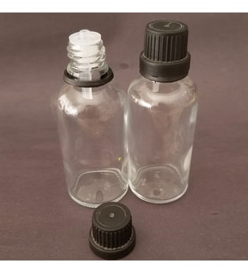 30ml şeffaf, içten damlalıklı kapak, 12 adet Siyah damlatmalı kapak, Esans şişesi, Boş şişe, Aroma Şişesi (Amber)