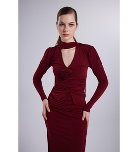 Şal Yaka Detaylı Serre Bluz Bordo