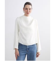 LCWAIKIKI Classic Beyaz Dik Yaka Oversize Büzgülü Bluz