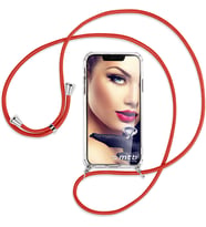 Apple iPhone 11 PRO Kılıf Boyun Omuz Askılı iPli Anti Şok Köşe Korumalı Şeffaf Silikon (Kırmızı)