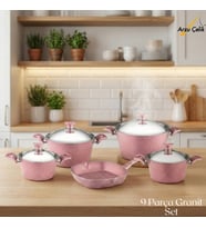 ARZU ÇELİK 9 Parça Granit Set Çelik Kapak - Pembe