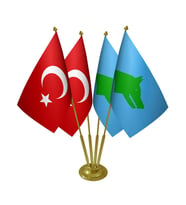 Masa Üstü Göktürk Devleti Bayrağı Türk Bayrağı Dörtlü Pirinç Direk Masa Bayrak Seti