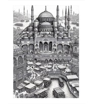Siyah Beyaz Cami Model Ahşap Tablo