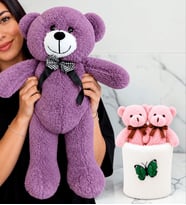 Büyük Boy Mor Peluş Ayıcık ve Peluş Saksıda Ayıcık Buketi Sevgiliye Kadına Arkadaşa Hediye
