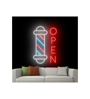 Berberlere Özel OPEN Yazılı ve Şekilli Neon Tabela