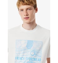 Lacoste Men's Tennis Print Classic Fit Cotton Tee Bisiklet Yaka Grafik Baskılı Erkek Tişört Beyaz