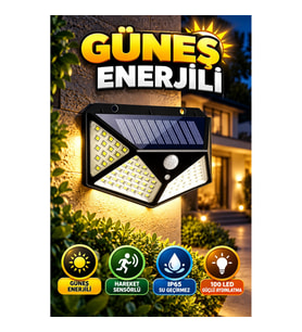 Güneş Enerjili 100 LED Bahçe Lambası – PIR Hareket Sensörlü IP65 Dış Mekan Aydınlatma