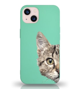 Apple iPhone 13 Mini Uyumlu Lansman Kılıf Catface Tasarımlı İçi Kadife Kapak-Su Yeşili (Şeffaf)