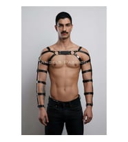 Erkek Deri Kol ve Göğüs Harness, Deri Fantazi Giyim (Kırmızı)