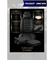 peugeot 3008 2019 Koltuk ve Kılıf uyumlu Lüks Yastık Minder Siyah 2 Minder 2 Yastık
