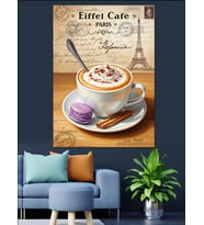 Paris Temalı Latte Kahve Ve Makaron Dekoratif Kanvas - Mdf Ahşap Tablo