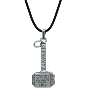 Thor Mjolnir Çekici Deri ip Kolye - Gümüş Kaplama - Kadın Erkek Kolye - No:947