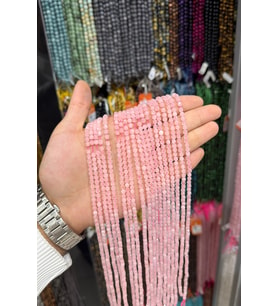 Pembe Kuvars Taşı Küp Faset Kesim 4x4mm Doğal Taş Dizi