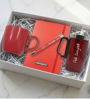 Kişiye Özel Ofis Hediye Seti (Termos Bardak, Defter, Kalem, Kupa) (Kırmızı)