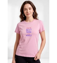 Kadın Açık Pembe "Best Mom" Slogan Baskılı Bisiklet Yaka Regular Fit Tişört