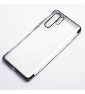 Huawei P30 Pro Kılıf İnce Köşeleri Renkli Şeffaf Silikon (Siyah)