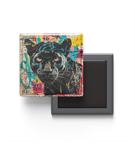 Black Panther - Baskılı Buzdolap Magneti Kare - 9x9 cm