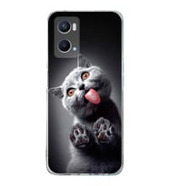PrintiFy Oppo A96 4G ile Uyumlu Kedi 2 Kamera Korumalı Şeffaf Kılıf