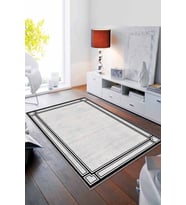 Gri Çerçeveli Kaymaz Tabanlı Makinede Yıkanabilir Halı RV053 - 100 x 160 cm
