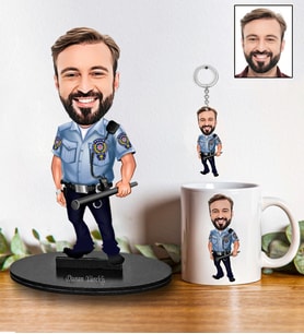 Kişiye Özel Polis Tasarımlı Karikatür Biblo Anahtarlık Ve Kupa Hediye Seti  119