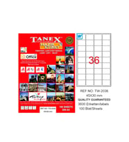 Tanex Lazer Etiket 100 Yaprak 45x30 Laser-Copy-Inkjet TW-2036 (20 Paket)