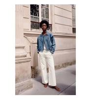 Kadın Ekru Yüksek Bel Wide Leg Jean Pantolon