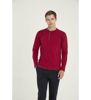 %100 Pamuk Erkek Midi Yaka Pijama Takımı Şık Tasarım - Dış Giyim (Bordo)