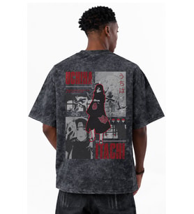 Uchiha Itachi Naruto Anime Baskılı Unisex Oversize Eskitme Yıkamalı Tişört