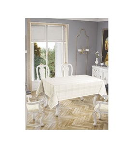 Dantelli Keten Efektli Leke Tutmaz Lüks Masa Örtüsü 160x220 Cm Krem (Çok Renkli)